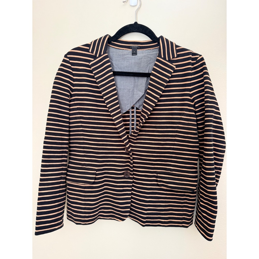 J.Crew Womens Black Tan Striped Cotton Knit Blazer Jacket Size S 84593 SP13